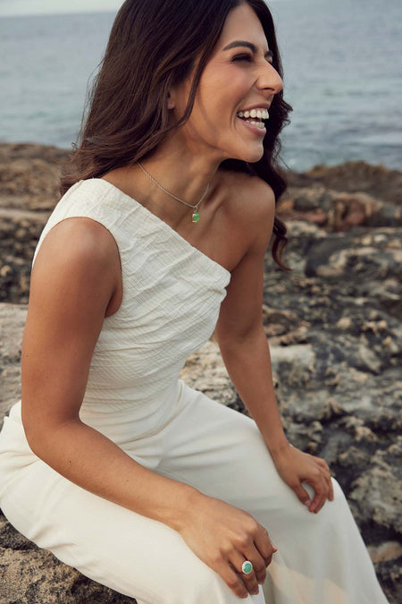 Woman wearing a fine jade necklace