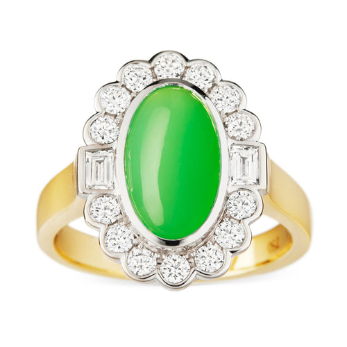 Yerilla Australian jade (chrysoprase) diamond ring in 18ct white and yellow gold