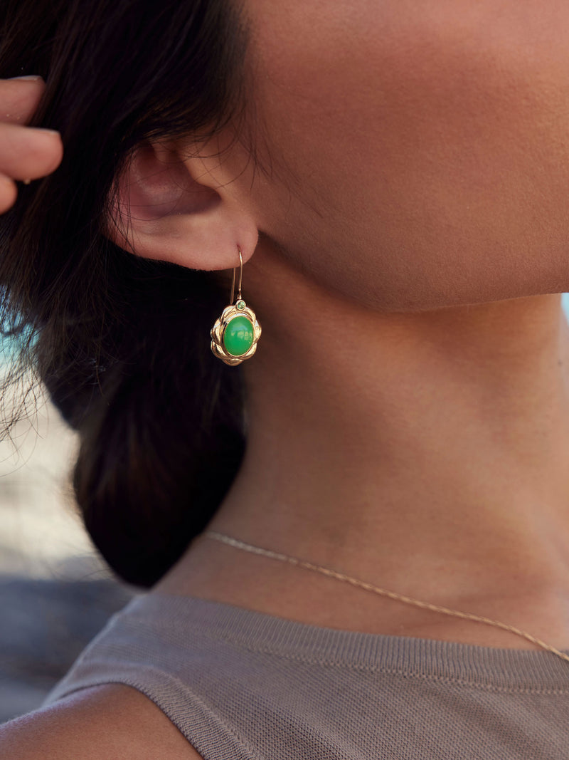 Yerilla Australian jade (chrysoprase) and tsavorite earrings in 9ct yellow gold