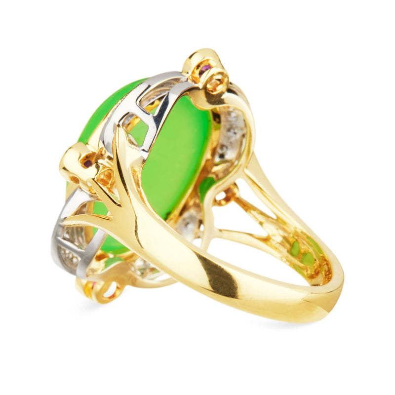 Yerilla® Australian Jade (chrysoprase), ruby and diamond ring in 18ct yellow & white gold