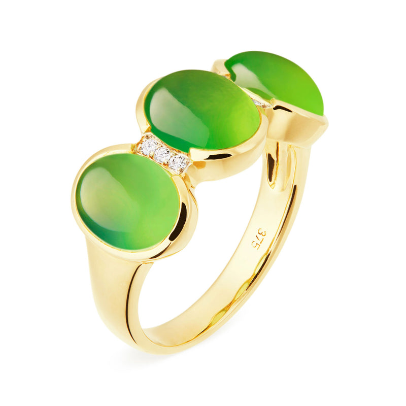 Yerilla Australian jade (chrysoprase) diamond ring in 9ct yellow gold