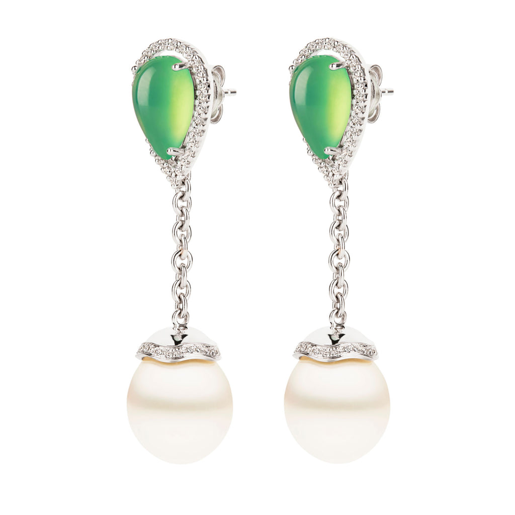 Yerilla Australian jade (chrysoprase), diamond and South Sea pearl earrings in 18ct white gold Media
